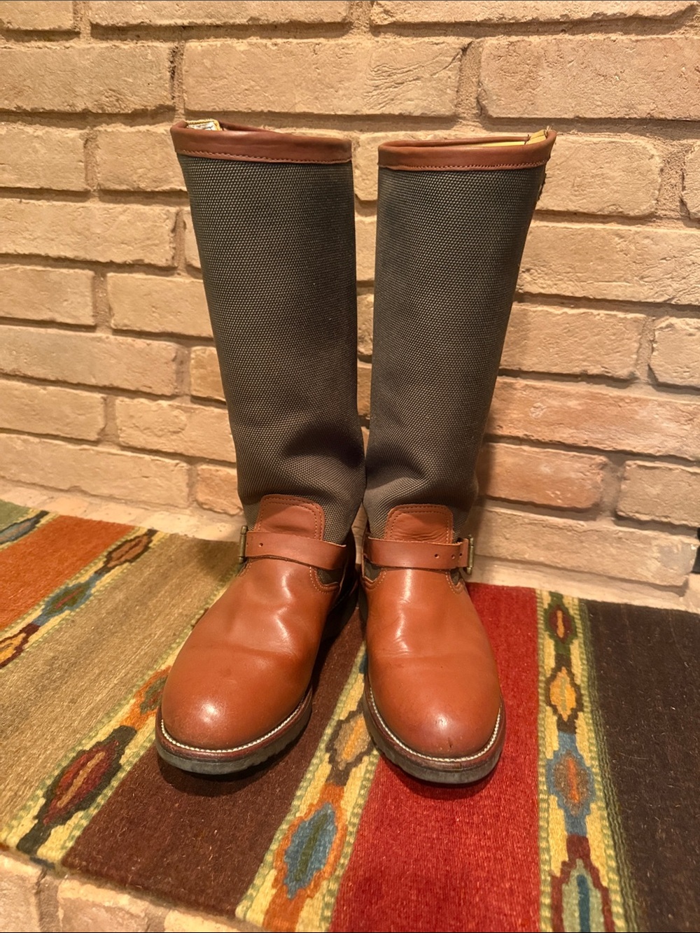 Men's Chippewa Snake Boots Brown Leather & Olive 9D